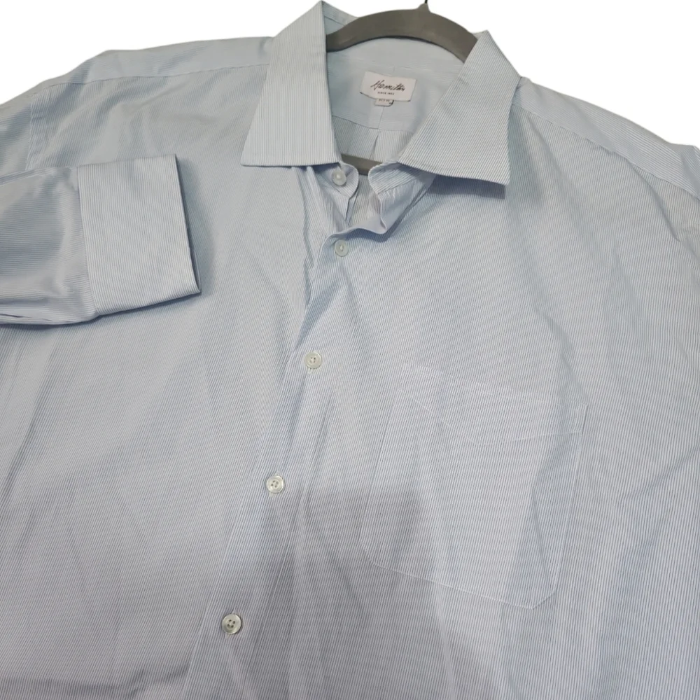 Hamilton Oct 19 Men's Blue and‎ White Pinstripes Dress Shirt Size XXL